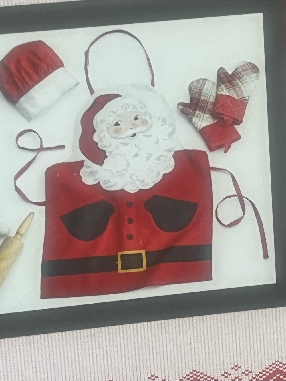 The Holiday Collection Kids Santa Chef Apron with Hat and Oven Mitts Red White - Picture 3 of 12